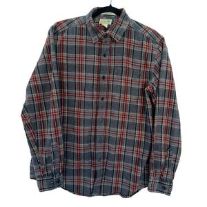 L.L. Bean Mens Flannel Shirt Gray Red Plaid Button Down Traditional Fit Cozy